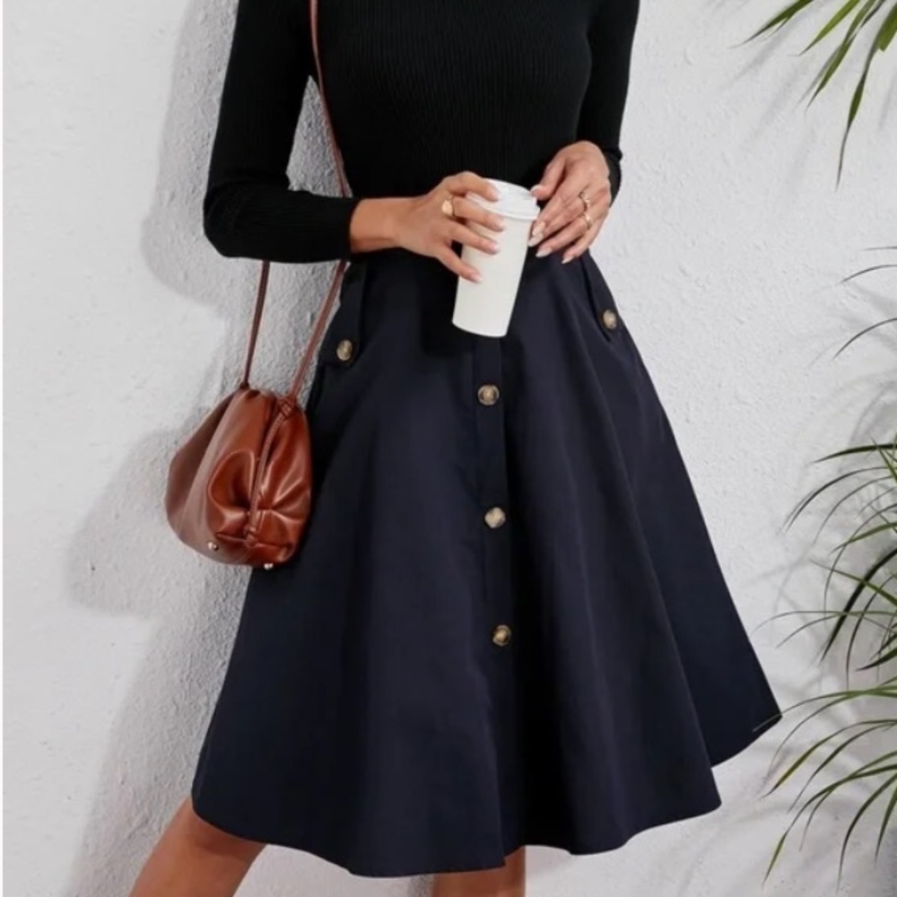 Classic Burnt Orange  Button Detail Pocket Midi Skirt Work - Picture 9 of 16